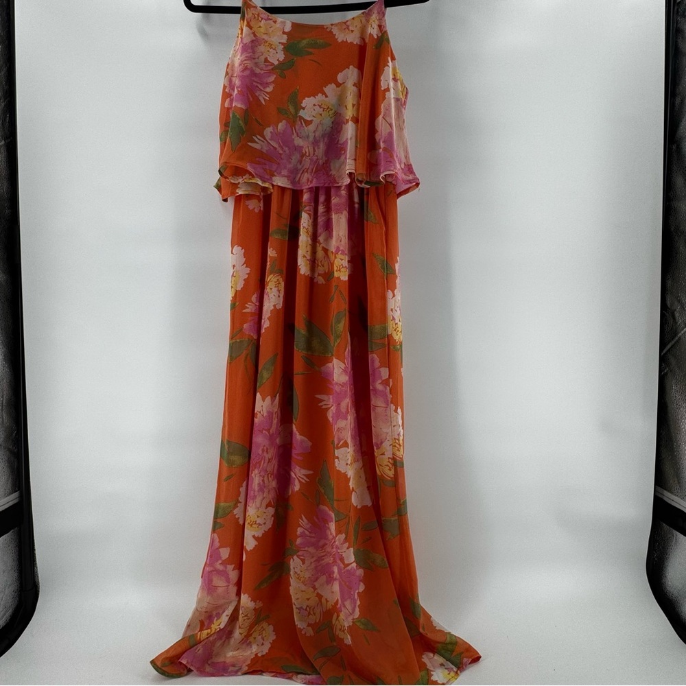 Kaileigh Stunning Orange Floral Maxi Dress - Flowy Chiffon - Size M